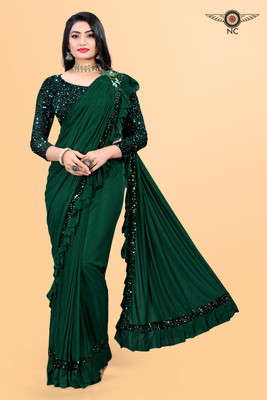 KASHYAP ART Embellished Bollywood Lycra Blend Saree(Green)