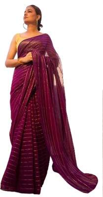 Angelsaree Striped Daily Wear Georgette Saree(Purple)