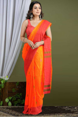 GOLU Self Design Handloom Pure Cotton Saree(Orange)