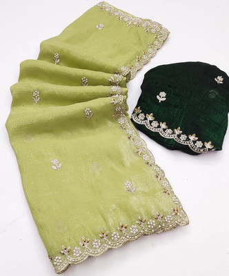 Dwini Embroidered Bollywood Chiffon Saree(Light Green)