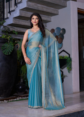 SANSKAR TEXTILE Solid/Plain Bollywood Tussar Silk Saree(Light Blue)