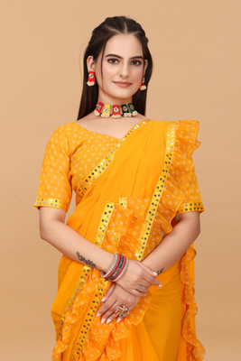 seju fastion Self Design Bollywood Georgette Saree(Yellow)