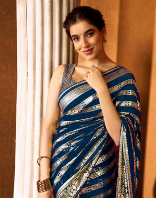 Divastri Printed Bollywood Chiffon, Georgette Saree(Blue)