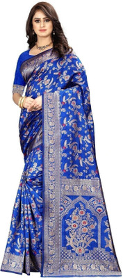 SAREEFLAME Self Design, Floral Print, Woven Banarasi Silk Blend, Art Silk Saree(Light Blue)