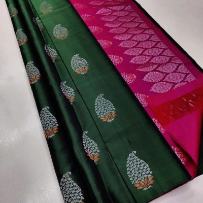 Kronzam Self Design, Woven, Temple Border Kanjivaram Art Silk, Jacquard Saree(Pink, Green)