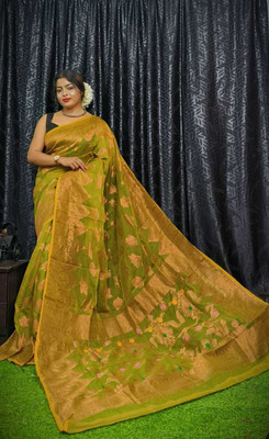 maadurga Woven Kanjivaram Cotton Blend Saree(Light Green)