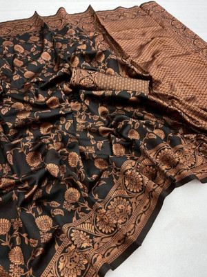 Julee Self Design Banarasi Jacquard Saree(Black)