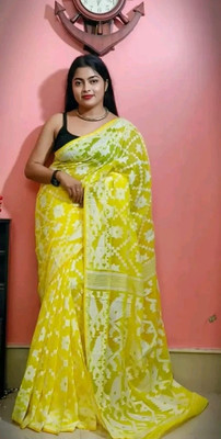 SP Boutique Woven Jamdani Cotton Silk Saree(Yellow)
