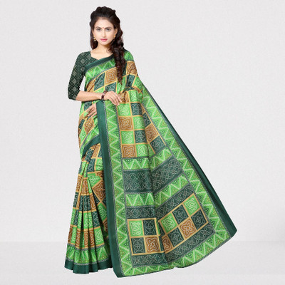 Vimalnath Synthetics Printed Kalamkari Cotton Blend Saree(Green)