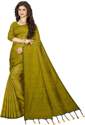Monde Avenir Solid/Plain Handloom Handloom Pure Cotton Saree(Green)