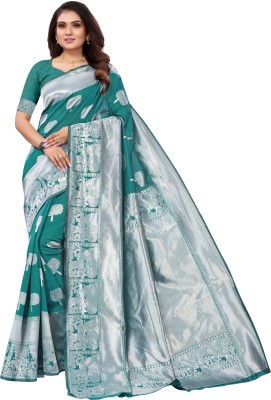 Sonucreationn Printed Daily Wear Jacquard Saree(Light Green)