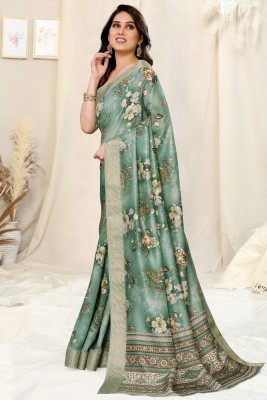 MIRCHI FASHION Printed, Digital Print, Floral Print Bollywood Silk Blend Saree(Green, Beige)