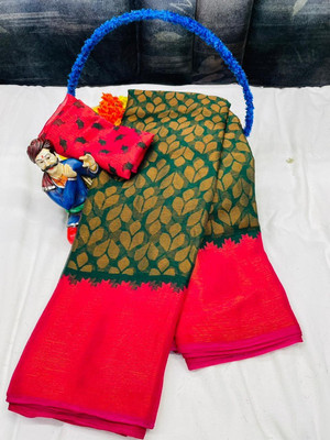 Sita Self Design Bollywood Brasso Saree(Green)