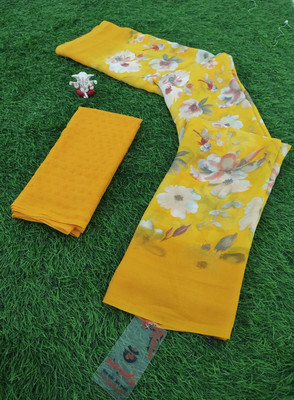 Sanskriti Synthetics Floral Print Daily Wear Georgette Saree(Yellow)