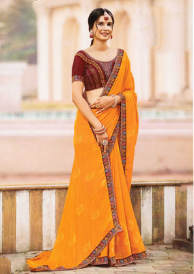 Aruma Floral Print Bollywood Linen Saree(Yellow)