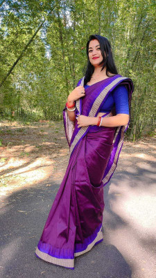 Sijlin Solid/Plain Sambalpuri Art Silk Saree(Purple)