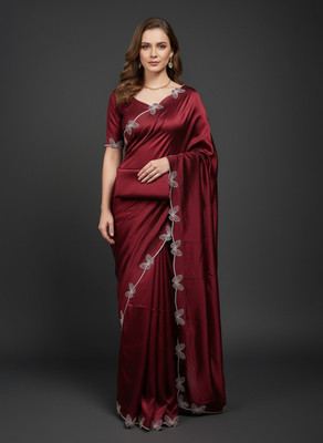 NAHIK FAB Solid/Plain Daily Wear Georgette Saree(Maroon)