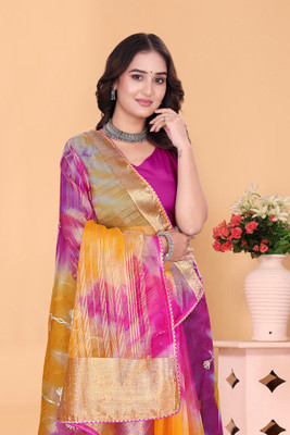 Aarunika SST Solid/Plain Bollywood Organza Saree(Pink)