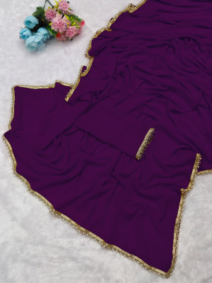 drashti trading Solid/Plain Bollywood Georgette Saree(Purple)