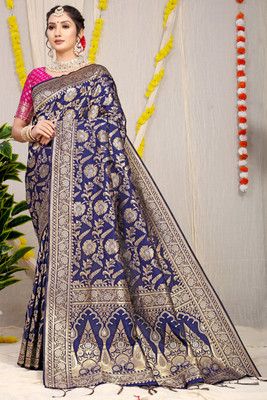 amirat Woven Banarasi Jacquard Saree(Dark Blue)