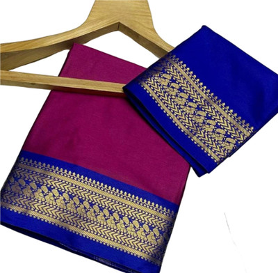 KHODALSAREEFEB Woven, Solid/Plain Banarasi Cotton Silk Saree(Black, Red)