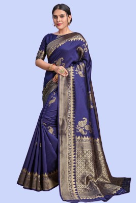 SWAMI STUDIO Woven Banarasi Jacquard Saree(Dark Blue)