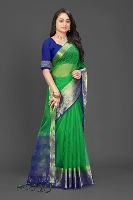 Aarunika SST Solid/Plain, Woven Bollywood Organza Saree(Dark Green)