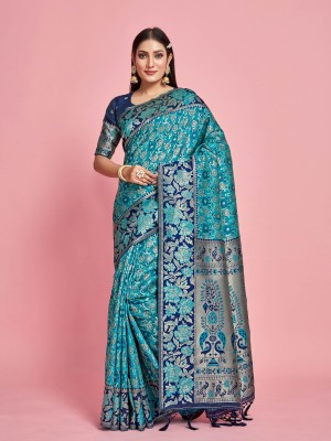 MIMOSA Woven Kanjivaram Art Silk Saree(Light Blue)