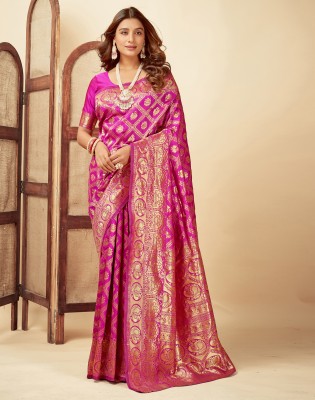 SIRIL Self Design, Woven, Embellished Banarasi Silk Blend, Jacquard Saree(Pink)