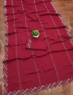 sejufashion Embellished Bollywood Chiffon Saree(Maroon)