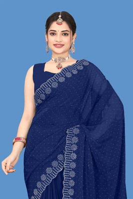 Shiv Febric Solid/Plain Chanderi Art Silk, Chanderi Saree(Blue)