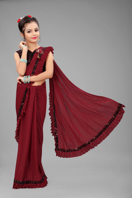 VRAJTEX FAB Embellished Bollywood Lycra Blend Saree(Maroon)