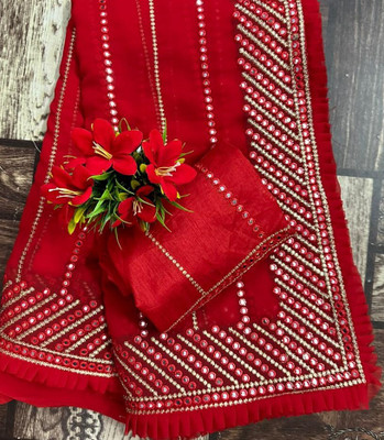 ReJa Trendz Embroidered Bollywood Georgette Saree(Red)
