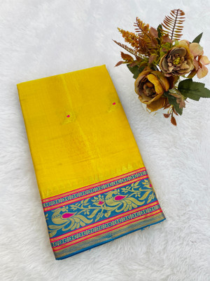 SATVASHIV Woven Bollywood Cotton Blend Saree(Yellow)