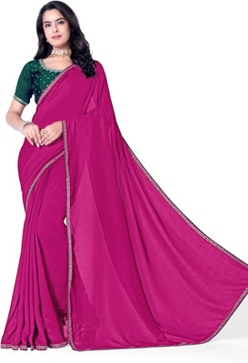 radhe creation Solid/Plain Bollywood Silk Blend Saree(Pink)