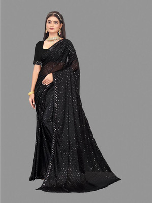 Rakholiya Self Design Bollywood Lycra Blend Saree(Black)