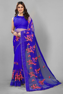 PATLANI STYLE Embroidered Bollywood Net Saree(Dark Blue)
