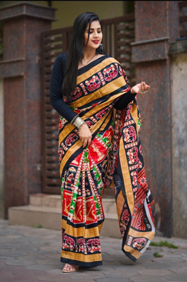 Sumit Textiles Printed Sambalpuri Cotton Blend Saree(Multicolor)