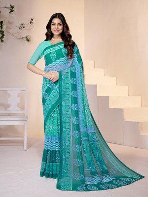 GARDEN VARELI Printed Bollywood Georgette Saree(Blue)