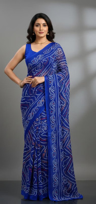 HIYASHAANVI Printed Bandhani Georgette Saree(Blue)