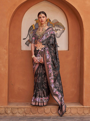 ANOUK Printed Bollywood Silk Blend Saree(Black)