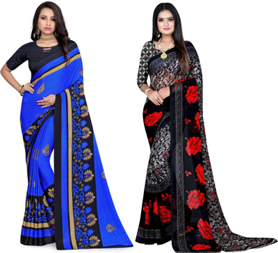 Leelavati Printed Daily Wear Georgette Saree(Pack of 2, Blue, Black)