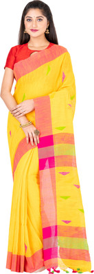 SAYAN CREATION Self Design Handloom Pure Cotton Saree(Yellow)