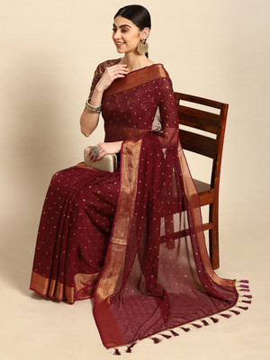 Divastri Polka Print Bollywood Chiffon Saree(Magenta)
