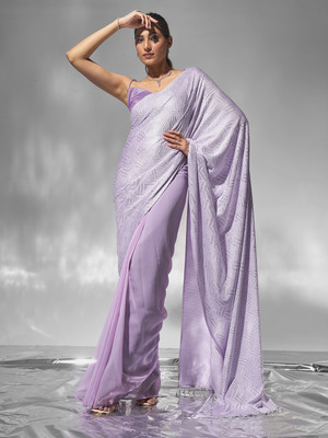 Kalista Solid/Plain, Embellished Bollywood Chiffon, Lycra Blend Saree(Purple)