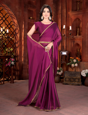 Vivan Fab Solid/Plain, Embellished Bollywood Silk Blend Saree(Multicolor)