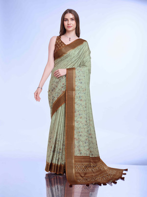 Tasrika Digital Print Daily Wear Tussar Silk Saree(Light Green)