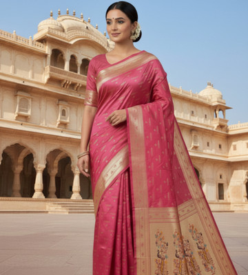 Bajrang fab Self Design Banarasi Satin Saree(Pink)