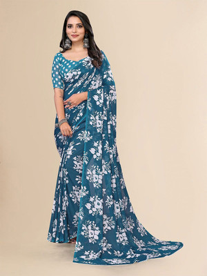 Moda Rapido Printed Daily Wear Georgette Saree(Blue)
