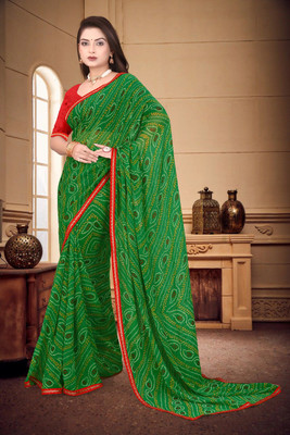 BHAGYAVATI DESIGNER Printed Bandhani Art Silk Saree(Green)